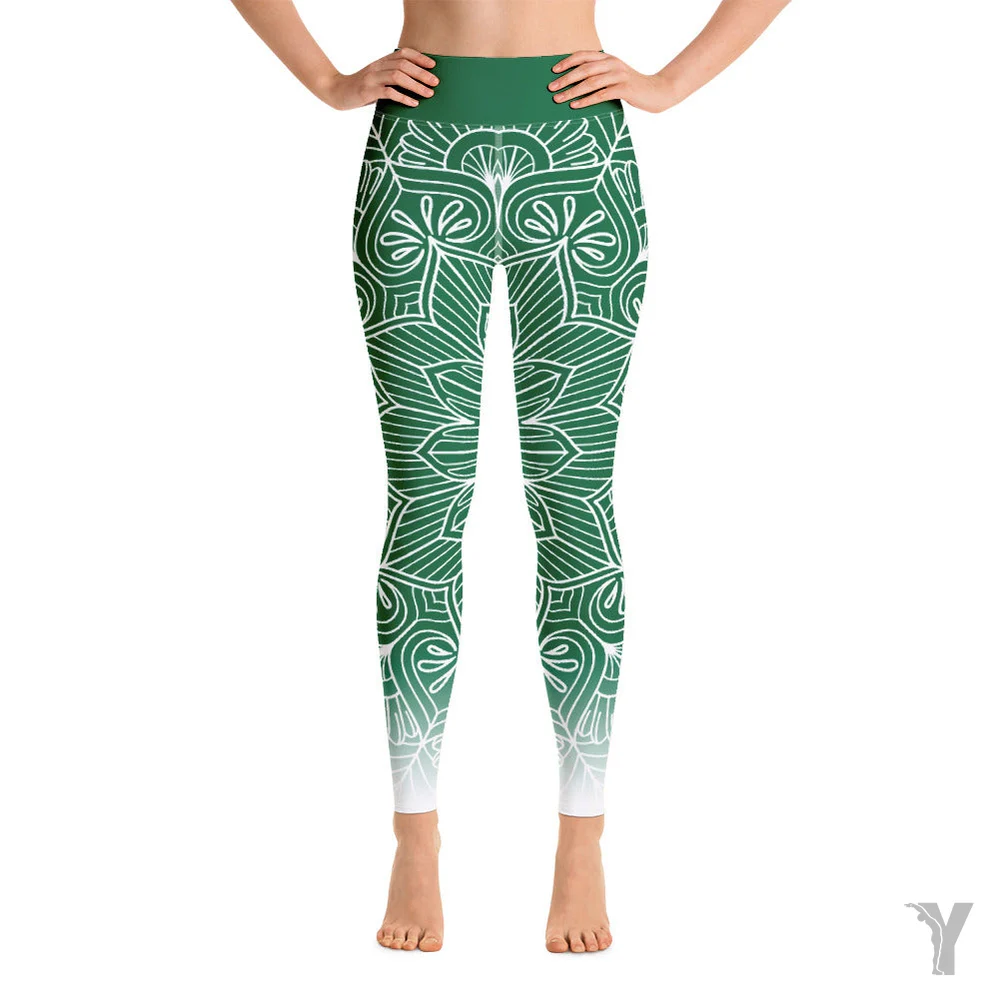 Legging de Yoga - mandala - vert blanc