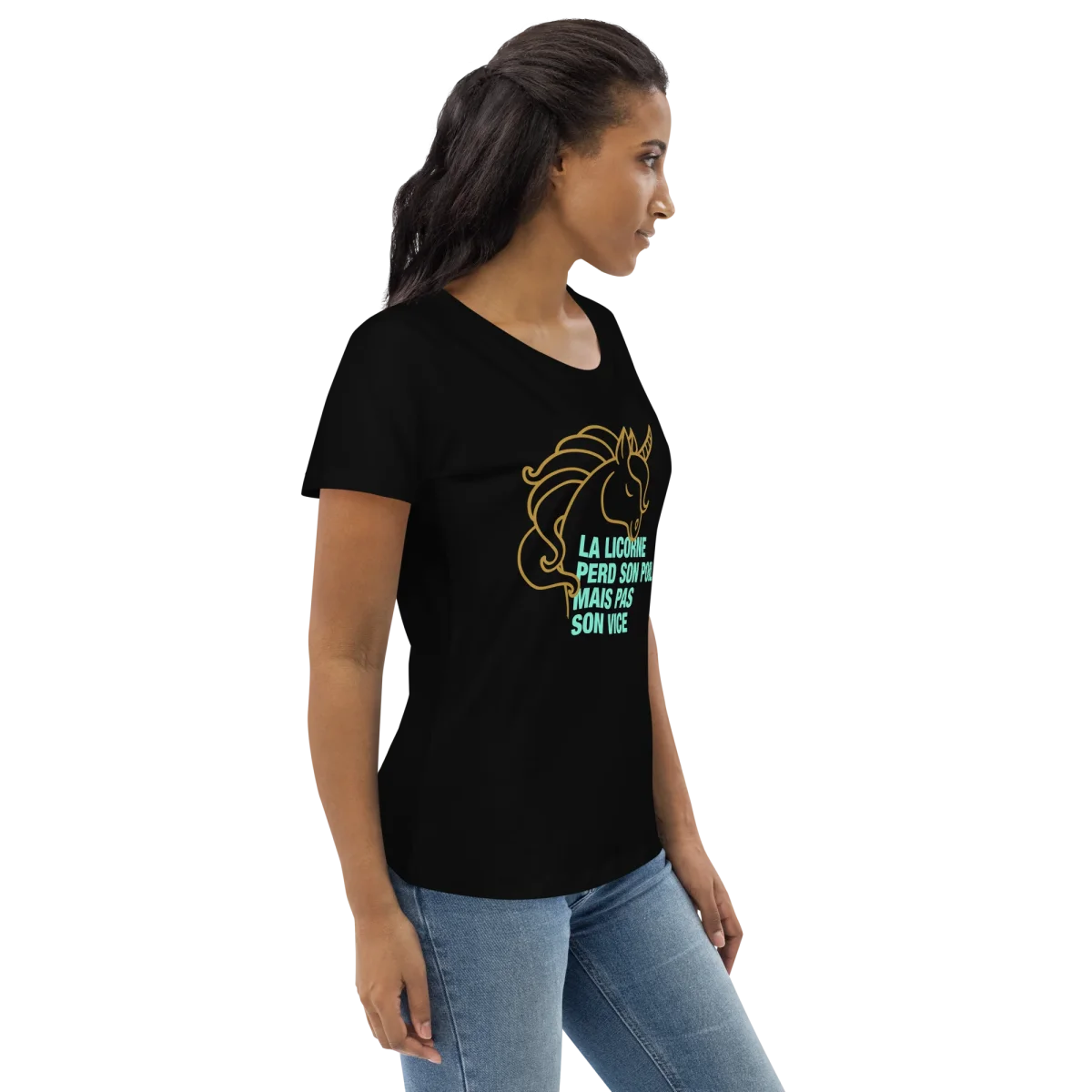 T-shirt moulant écologique femme - la licorne perd son poil mais pas son vice – Image 6